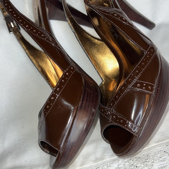 MARC FISHER PATENT LEATHER CHOCOLATE BROWN SLING ACK SHOE SIZE 8M - Picture 13 of 14